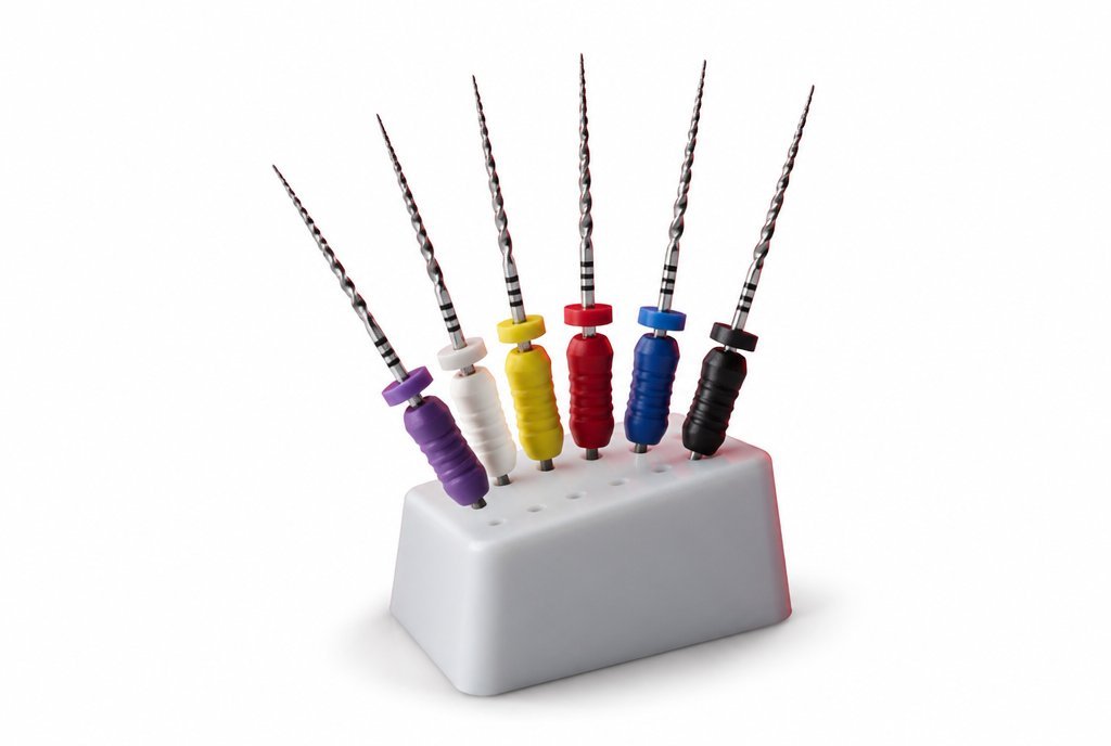 Limas de endodoncia para tratamiento de conductos sobre fondo blanco